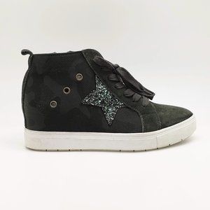 STEVE MADDEN Camo Wedge Sneaker Army Green Sparkle